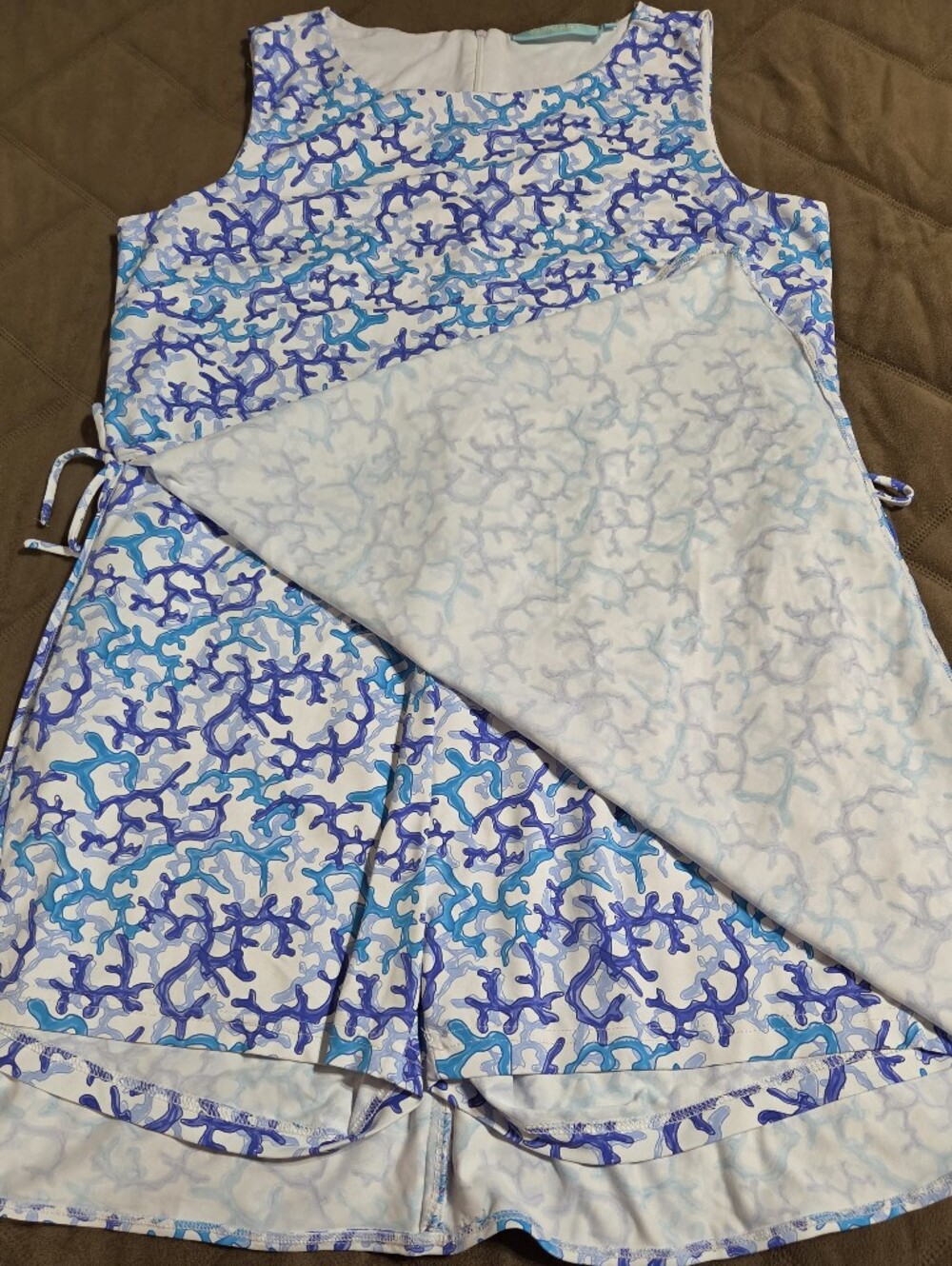 Anthonys Resort Wear Skort Dress In Blue & Teal Print. UPF 50+ Sz L